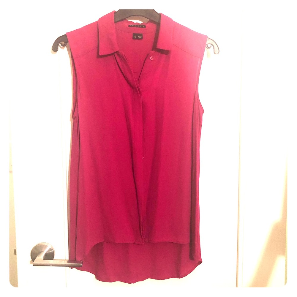 Theory Silk button down tank magenta